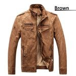 Męska zimowa kurtka - skóra - brązowa - XL