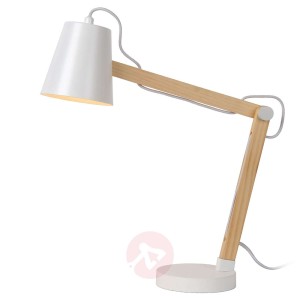 Drewniana lampa biurkowa Tony, biała