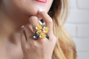 Honey Bee Ring with Black Stone