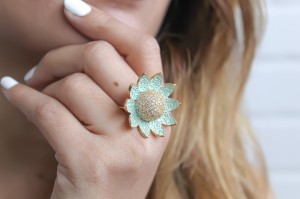 Lotus Ring with Encrusted Zircons