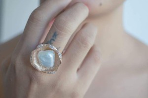 Raw Baroque Pearl Ring with Zircons