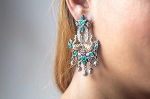 Silver Emerald Peacock Earrings