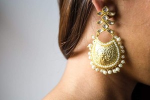 Zindagi Golden Earrings with Kundan