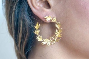 Round Laurel Earrings - Pozłacane orientalne kolczyki