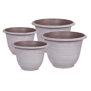 Set of 4 Washed Taupe Planters 16in and 12in