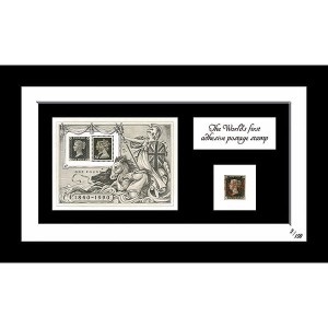 Framed Original Penny Black Postage Stamp and Collector's Sheetlet