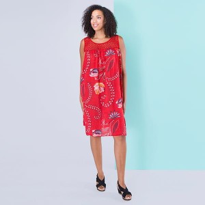 Sugar Crisp Crochet Neckline Flower Print Dress