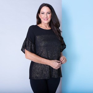 Styled By Gold Effect Frill Sleeve Top