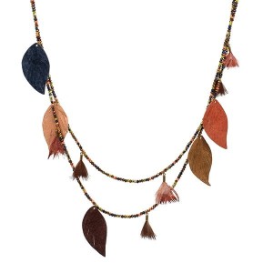 Boho Betty Manat Leather Multi Leaf Necklace