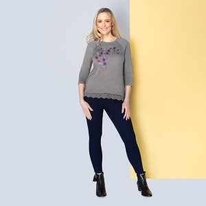 Sugar Crisp Grey Embroidered Lace Hem Top