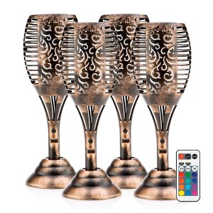 Tulip Shaped USB Multi-Colour Solar Light with Flame Effect & Remote Control (4 Pack)