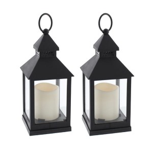 Black Lantern with LED Candle 24cm (Twin Pack)