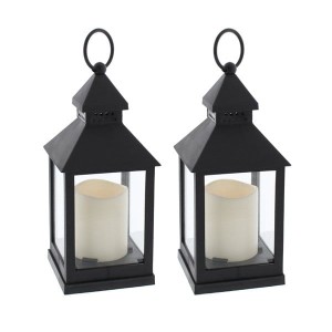 Black Lantern with LED Candle 24cm (Twin Pack)