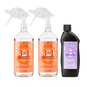 3 in 1 Shower Kit with Spray and Leave 1L (Twin Pack) and Drain Cleaner 500ml