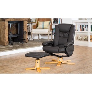 The Furniture Collection Durham Swivel Heat and Massage Bonded Leather Recliner and Stool