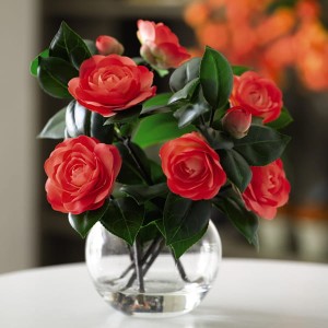 Vermillion Camellia Arrangement with BONUS Silk Flower Cleaning Spray 1603633