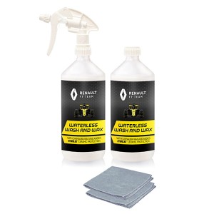 Renault F1 Waterless Wash & Wax 1L Bottles with Trigger & Microfibre Cloths