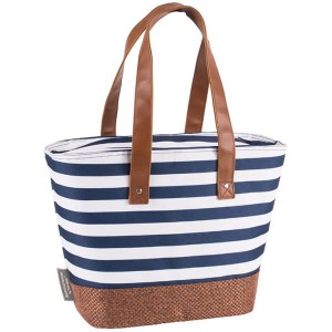 Navy Insulated Shoulder Tote with Hessian Style Base