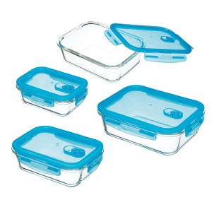 KitchenCraft 4 Piece Pure Seal Airtight Leak Proof Glass Food Rectangular Storage Containers/Oven Dishes