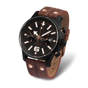 Vostok Europe Gent's Chronograph Expedition N1 Watch with PVD Plated Case and Genuine Leather Strap