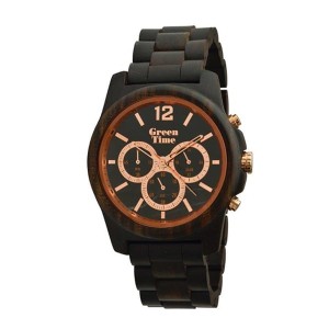 Green Time Gent's Hand Made Chronograph Sandal Wood Watch with Gem Stone Dial