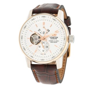 Vostok Europe Gent's GAZ-14 Automatic Open Heart and Power Reserve with Genuine Leather Strap