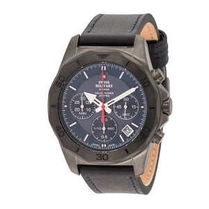 Swiss Military By Chrono Gent's PVD Solar Powered Chronograph Watch with Genuine Leather Strap