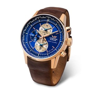 Vostok Europe Gent's GAZ-14 PVD GMT plus Alarm Function with Genuine Leather Strap