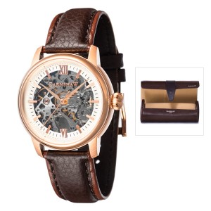 Thomas Earnshaw Gent's Cornwall Skeleton Automatic Watch with Genuine Leather Strap and Watch Roll