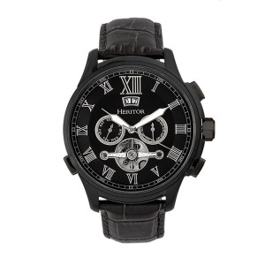 Heritor Gent's Automatic IP Plated Hudson Open Heart Watch with Genuine Leather Strap