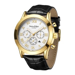 Swan & Edgar Gent's 'The Itinerary' Automatic Day/Date Watch with Genuine Leather Strap