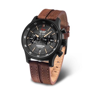 Vostok Europe Gent's Expedition N1 Chronograph Watch with PVD Case and Genuine Leather Strap