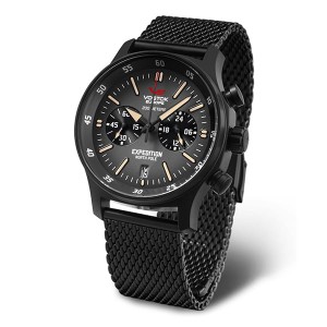 Vostok Europe Gent's Expedition N1 Chronograph Watch with PVD Case and Milanese Strap