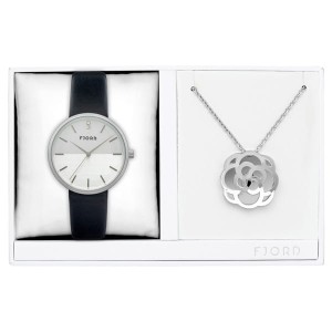 Fjord Ladies' Laurens Watch with Genuine Leather Strap and Necklace Gift Set