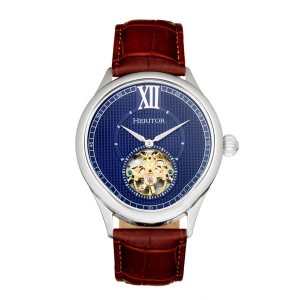 Heritor Gents Automatic Open Heart Hayward Watch with Genuine Leather Strap and Wallet