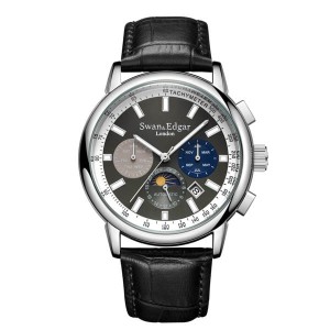 Swan and Edgar Gent's Ltd Edt Synergy Automatic Steel Watch with Genuine Leather Strap