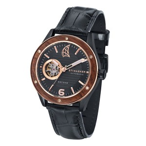 Spinnaker Gent's Sorrento Watch with Open Heart Detail with Black Dial and Genuine Leather Strap