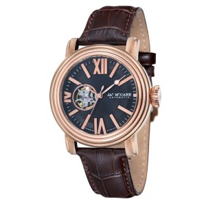 James McCabe Gents Victory Open Heart Watch with Genuine Leather Strap