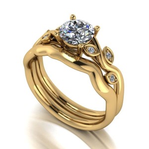Moissanite 9ct Gold 1.05ct eq Round Brilliant Centre Vine Set
