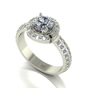 Moissanite 9ct Gold 1.40ct eq Lady Lynsey Halo Ring with Shoulder Detail