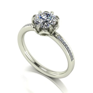 Moissanite 9ct Gold 1.2ct Eq Solitaire Flower Ring with Set Shoulders