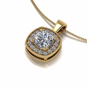 Moissanite Lady Lynsey 9ct Gold 1ct Eq Cushion Centre Halo Pendant Necklace