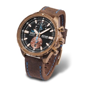 Vostok Europe Gent's Bronze Case Chronograph Almaz Watch with Genuine Leather Strap