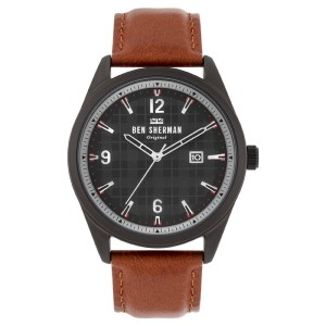 Ben Sherman Gent's IP Carnaby Check Watch with Genuine Leather Strap
