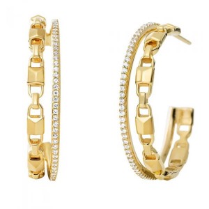 Michael Kors Mercer Double Row Link Gold Plated Hoop Earrings