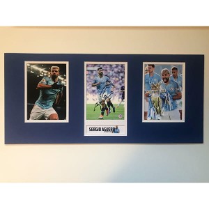 Manchester City Framed Triple Photo Personally Signed by Sergio Aguero