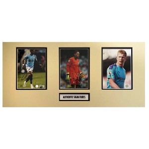 Manchester City FC Triple Player Photo Montage Signed by De Bruyne, Mahrez & Edison