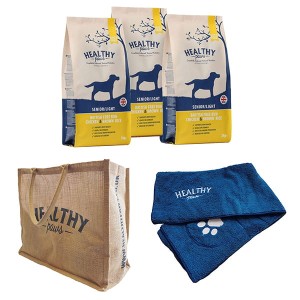 Healthy Paws Senior Dog Kit - Contains 3 x 2kg Dog Food, Bag, Towel and Feeding Bin