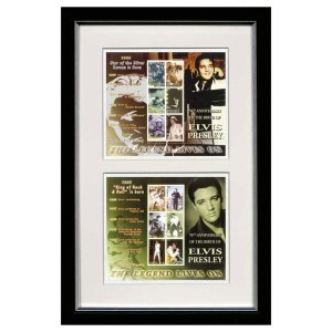 Elvis Presley The Legend Lives on Framed Pair of Original Photo Stamps Sheetlets