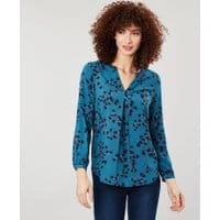Womens Rosamund V Neck Woven Top - TEAL BLOSSOM